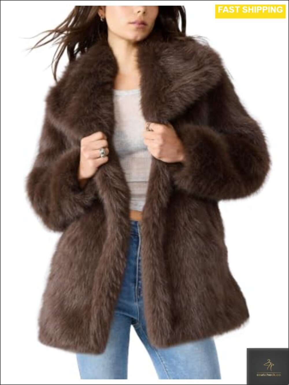 Faux Fur Coat Womens Fluffy Warm Midi Long Shaggy Winter Jacket